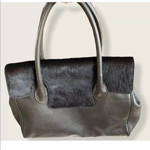 DonCaster Satchel Brown Leather Bag w/Calf Hair